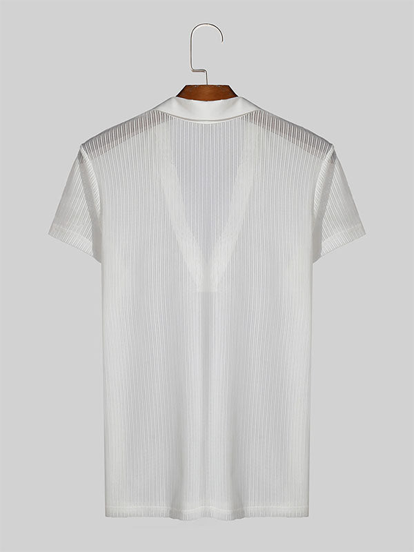 Mens Solid See Through Notched Neck T-Shirt SKUK55282