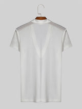 Mens Solid See Through Notched Neck T-Shirt SKUK55282