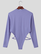 Men's Solid Color Crew Neck Long Sleeve Bodysuit SKUL38912