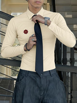 Men's Floral Decor Textured Long Sleeve Shirt SKUL45407