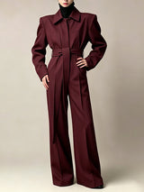 Men's Avant-Garde High Street Belted Button Front Wide Leg Jumpsuit SKUL80612