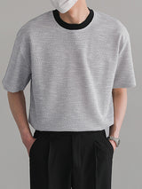 Mens Solid Textured Crew Neck Short Sleeve T-Shirt SKUK62682