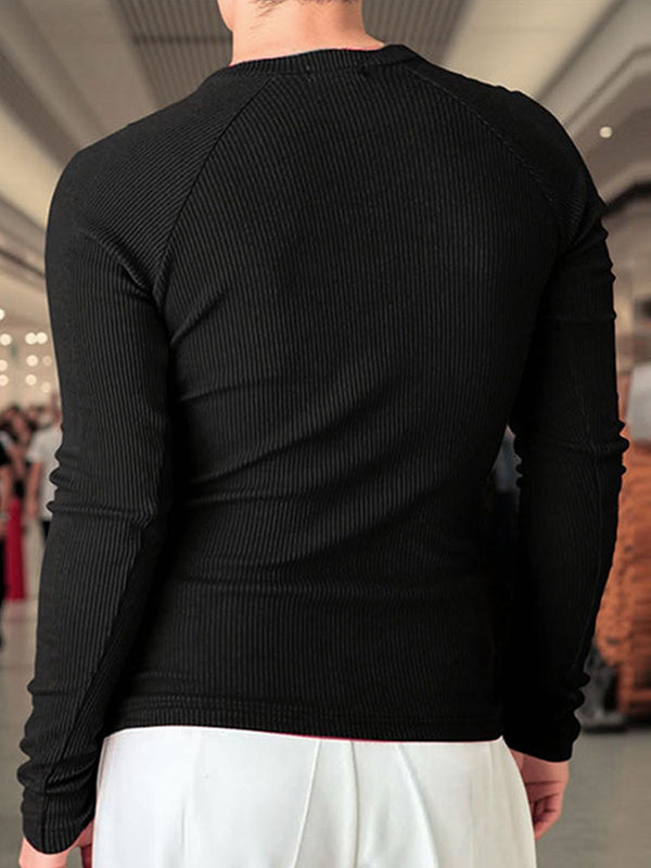 Mens Solid Color Textured Long Sleeve T-Shirt SKUK95633