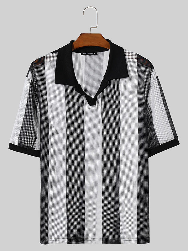 Mens Striped Mesh See Through Casual Shirt SKUK53998