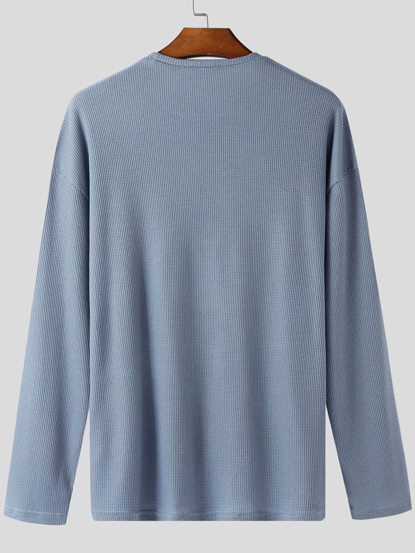 Men's Minimalist Textured Crew Neck Long Sleeve T-shirt SKUL43998