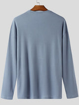Men's Minimalist Textured Crew Neck Long Sleeve T-shirt SKUL43998