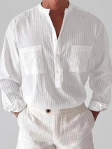 Men's Solid Color Textured Striped Long Sleeve Shirt SKUL31705