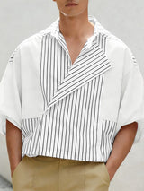 Men's Striped Loose Patchwork Half Sleeve Shirt SKUL51976