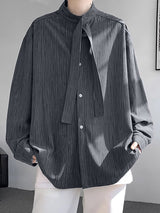 Mens Sash Design Loose Fit Long Sleeve Shirt SKUK71317