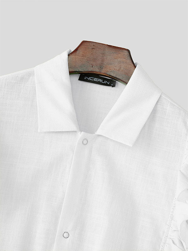 Mens Ruffle Hem Patchwork Short Sleeve Shirt SKUL08503