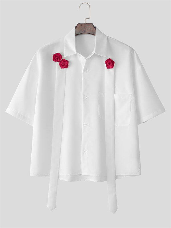 Mens 3D Rose Short Sleeve Shirt SKUL10805