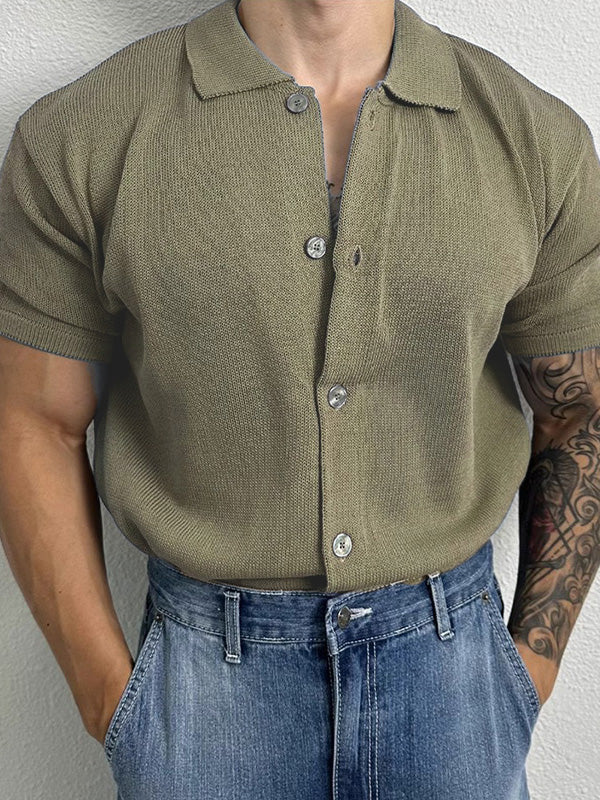 Mens Solid Rib-Knit Short Sleeve Shirt SKUK16996