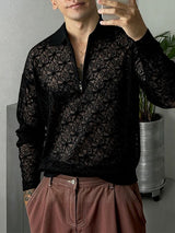 Men's Jacquard Knit Sheer Long Sleeve Zip Shirt SKUL39696