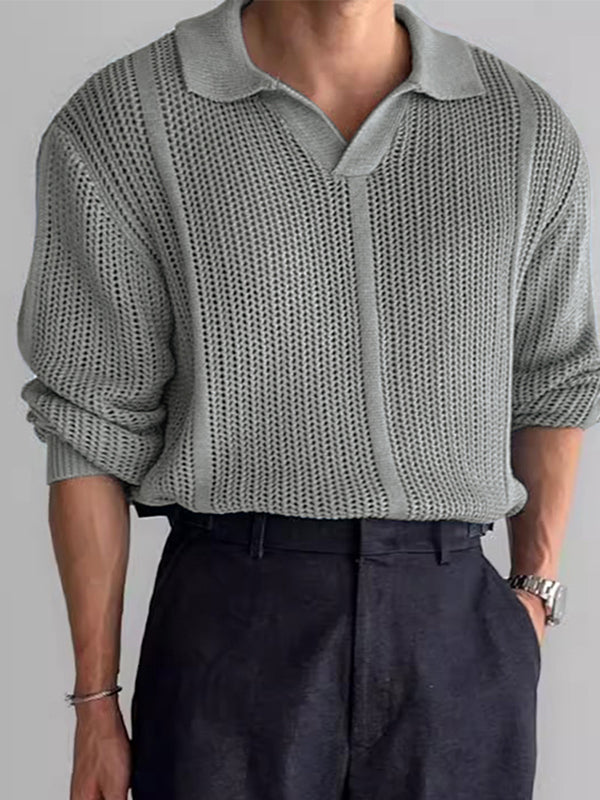 Mens Solid Notched Neck Long Sleeve Shirt SKUK60871