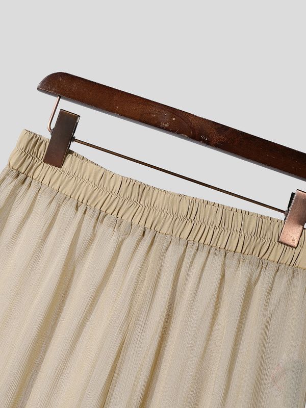 Men's Vintage Boho Sheer Mesh Plated Crinkled Loose Straight Wide Leg Pant SKUL70412