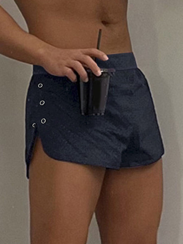 Mens Solid Color Side-Slit Short SKUL08456