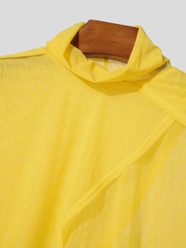 Men's Sheer Shawl Patchwork Long Sleeve T-shirt SKUL57164