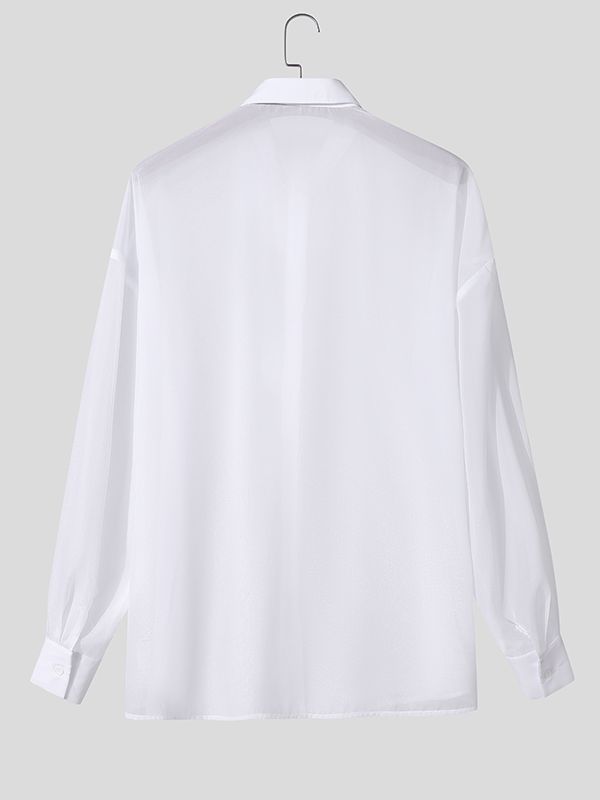 Men's 3D Floral Patchwork Sheer Mesh Long Sleeve Shirt SKUL42546