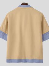 Men's Plaid Patchwork Collar Short Sleeve Shirt SKUL46212