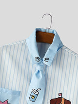 Men's Fun Print Striped Short Sleeve Shirt SKUL46148