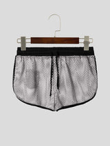 Men's Summer Beach Sexy Fishnet Mesh Side Split Drawstring Athletic Short SKUL68314