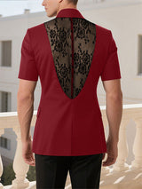 Men's Sheer Lace Patchwork Short Sleeve Blazer SKUL24600