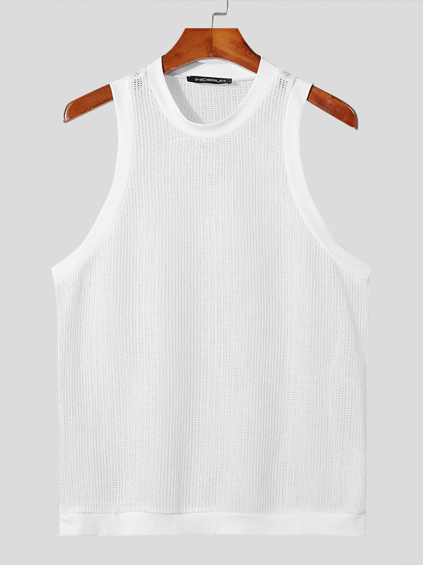 Mens Solid Hollow Out Knit Sleeveless Vest SKUK46978