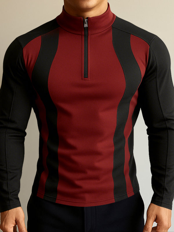 Men's Color Block Slim Fit Zipper Long Sleeve T-Shirt SKUL28130