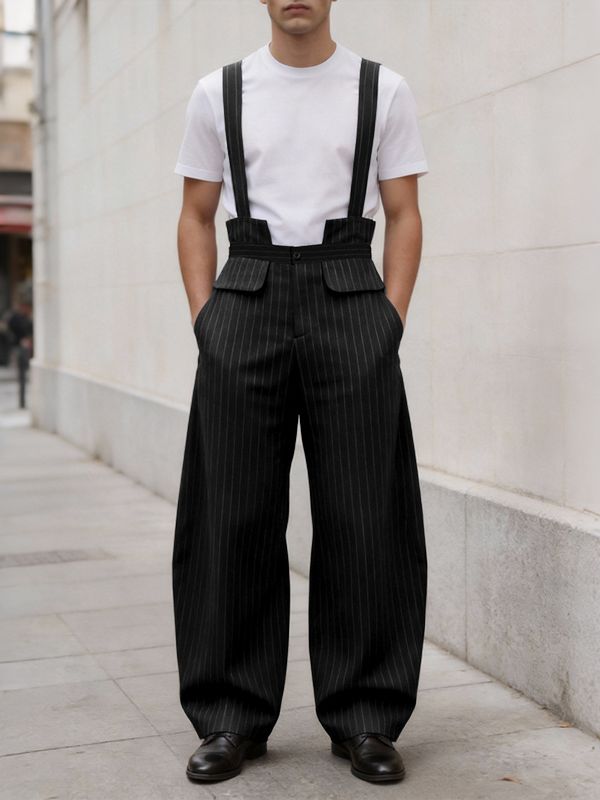 Men's Vintage Pinstripe High Waist Wide Leg Jumpsuit SKUL63100