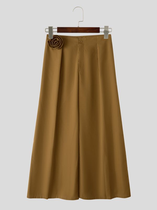 Men's Avant-Garde Party 3D Rose Flower Pleated Wide Leg Full Length Pant SKUL78125