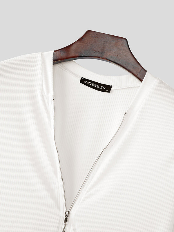 Mens Textured Zip-Up Short Sleeve Cardigan SKUL04303