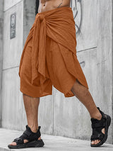 Men's Avant-Garde Deconstructed Layered Wrap-Around Knot-Front Short SKUL54695