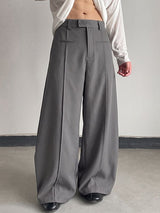Men's Clean-Fit Casual Daily Commute Pin-Tuck Seam Welt Pocket Wide-Leg Pant SKUL85943