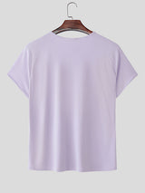 Mens Solid Color Textured Deep V-Neck Short Sleeve T-Shirt SKUL16866