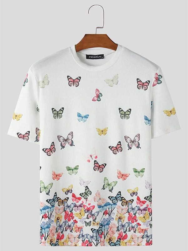 Mens Butterfly Print Crew Neck Short-Sleeve T-Shirt SKUK69946