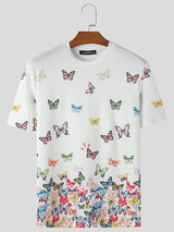 Mens Butterfly Print Crew Neck Short-Sleeve T-Shirt SKUK69946