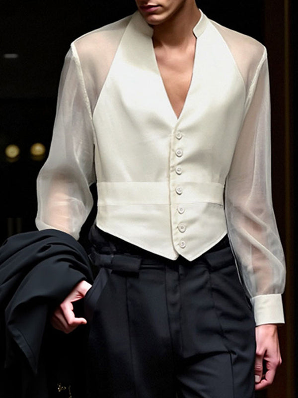 Mens Sheer Mesh Panel Long Sleeve Shirt SKUL03637