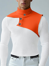 Mens Solid Color Mesh Patchwork Long Sleeve T-Shirt SKUK98893