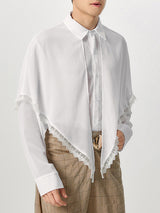 Mens Asymmetric Patchwork Lace Long Sleeve Shirt SKUK79576