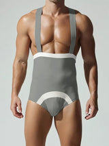 Men's Avant-Garde High-Waisted Contrast Suspender Bodysuit SKUL63814