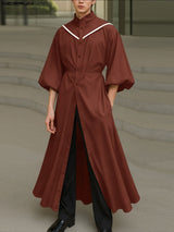 Men's Solid Color Waist Cinched Lantern Sleeve Shirt SKUL41012