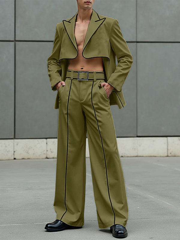 Men's Colorblock Piped Cropped Casual Two Pieces Outfit SKUL23726