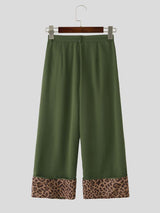 Men's Retro High Street Leopard Turn-Up Cuff Pleated Full Length Wide Leg Pant SKUL79225