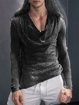 Mens Shimmer Sheer Hooded Long-Sleeve T-Shirt SKUK84560