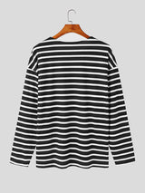 Mens Horizontal Striped Textured Long Sleeve T-Shirt SKUK72324