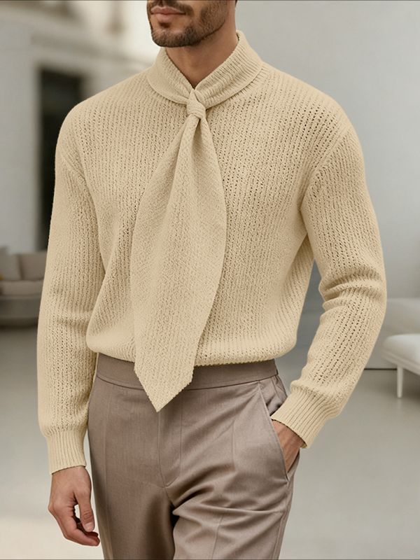 Men's Textured Tie Long Sleeve Shirt SKUL43664