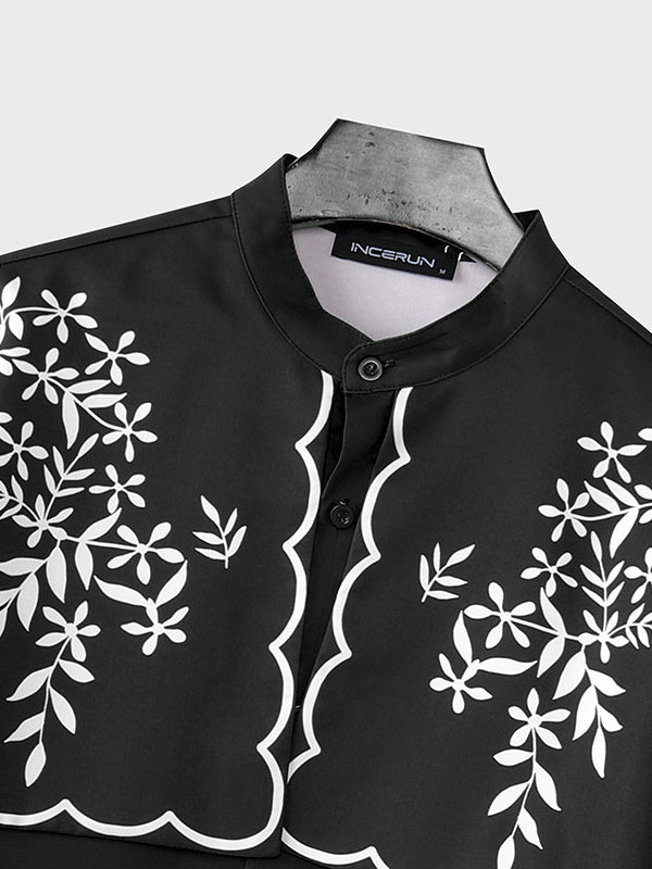 Men's Floral Print Contrast Long Sleeve Shirt SKUL46162