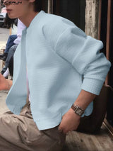 Men's Solid Color Textured Plaid Long Sleeve Jacket SKUL43874