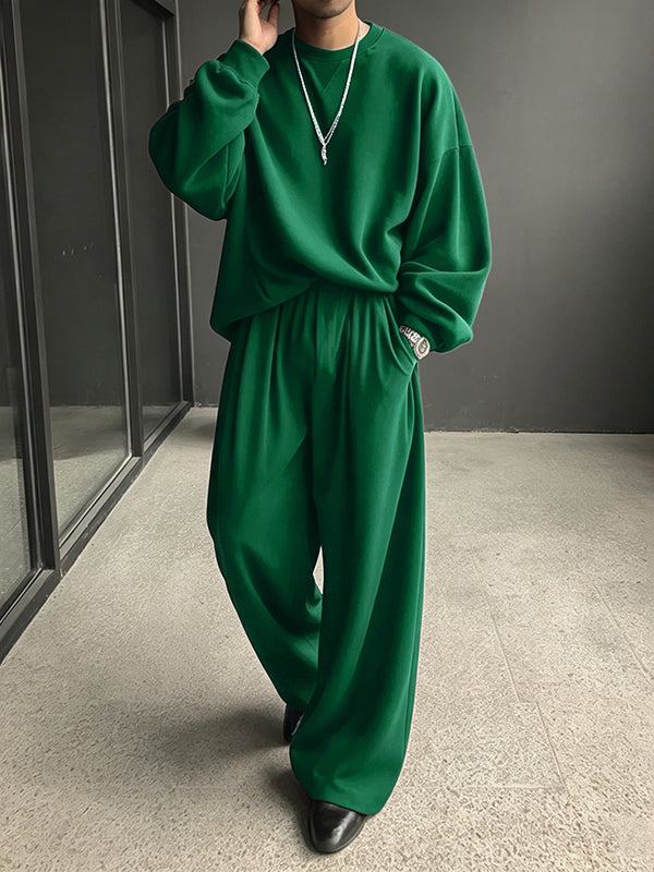 Men's Early Autumn Cozy Solid Color Loose Two Pieces Outfit SKUL80539