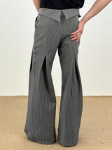 Men's Striped Embroidered Wide Leg High Waist Pant SKUL31995
